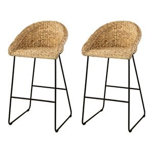 SEI Furniture Landrine 40.75&quot Water Hyacinth Barstool - Natural/Black (Set of 2)