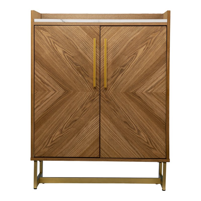 SEI Furniture Trilken Bar Cabinet with Storage in Brown/White Faux Marble