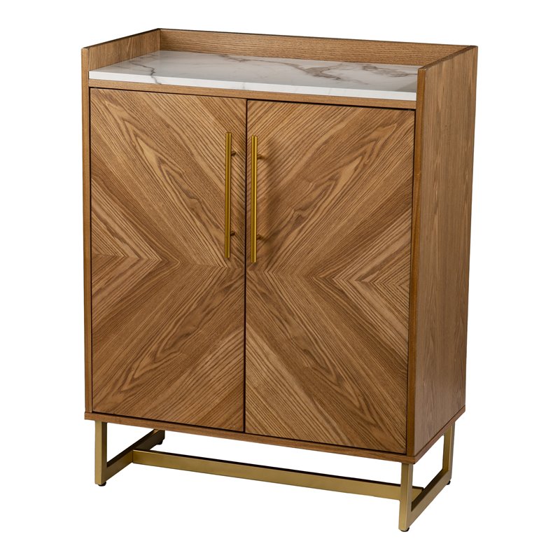 SEI Furniture Trilken Bar Cabinet with Storage in Brown/White Faux Marble