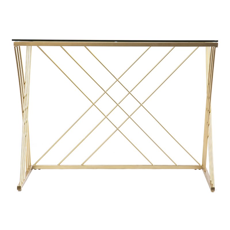 SEI Furniture Dezby Modern Tempered Metal and Glass-Top Desk in Gold