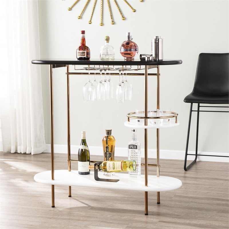 SEI Furniture Dagney Table with Glassware Storage in Champagne