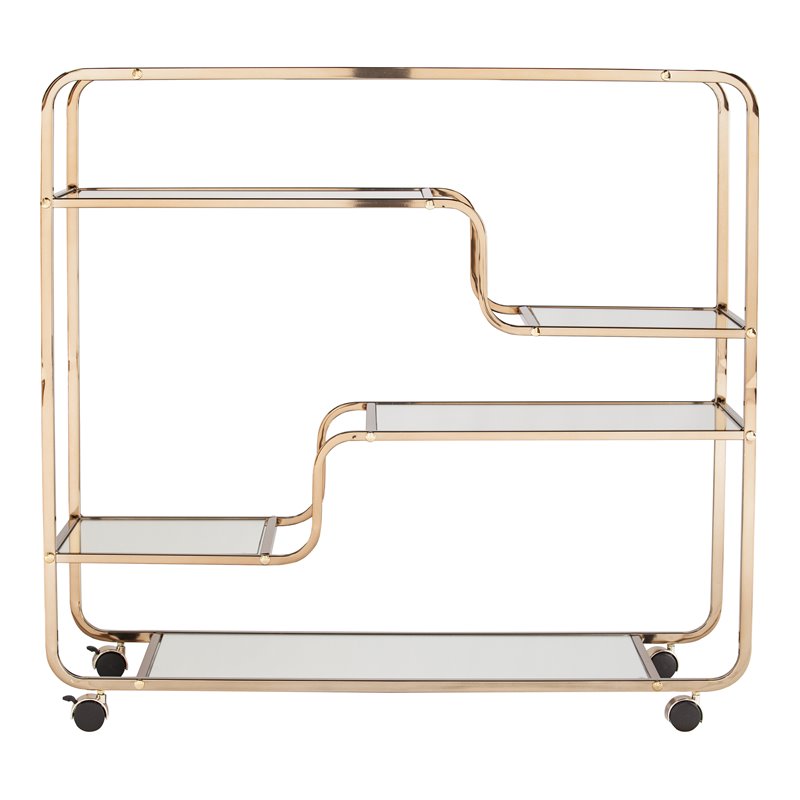 SEI Furniture Maylynn Art Deco Bar Cart in Mirrored Shelves/Champagne
