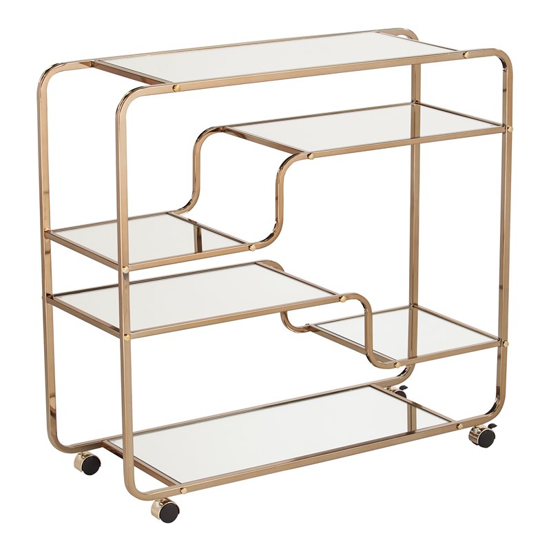 SEI Furniture Maylynn Art Deco Bar Cart in Mirrored Shelves/Champagne