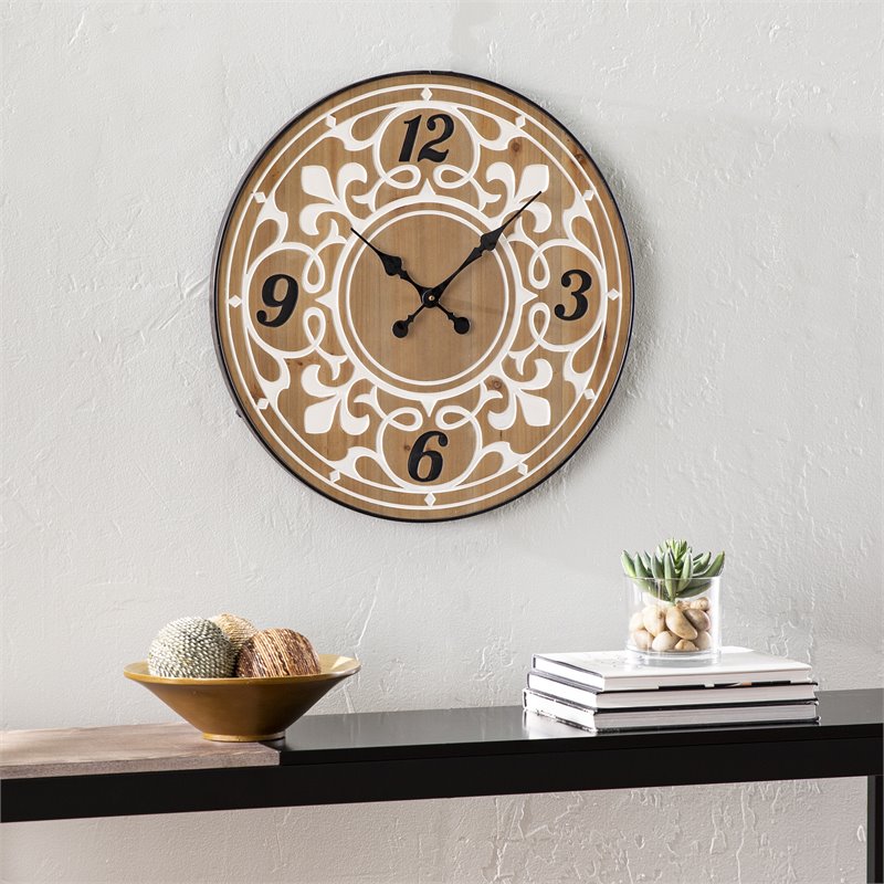 SEI Furniture Aprille Round Wall Clock in Natural/White/Black