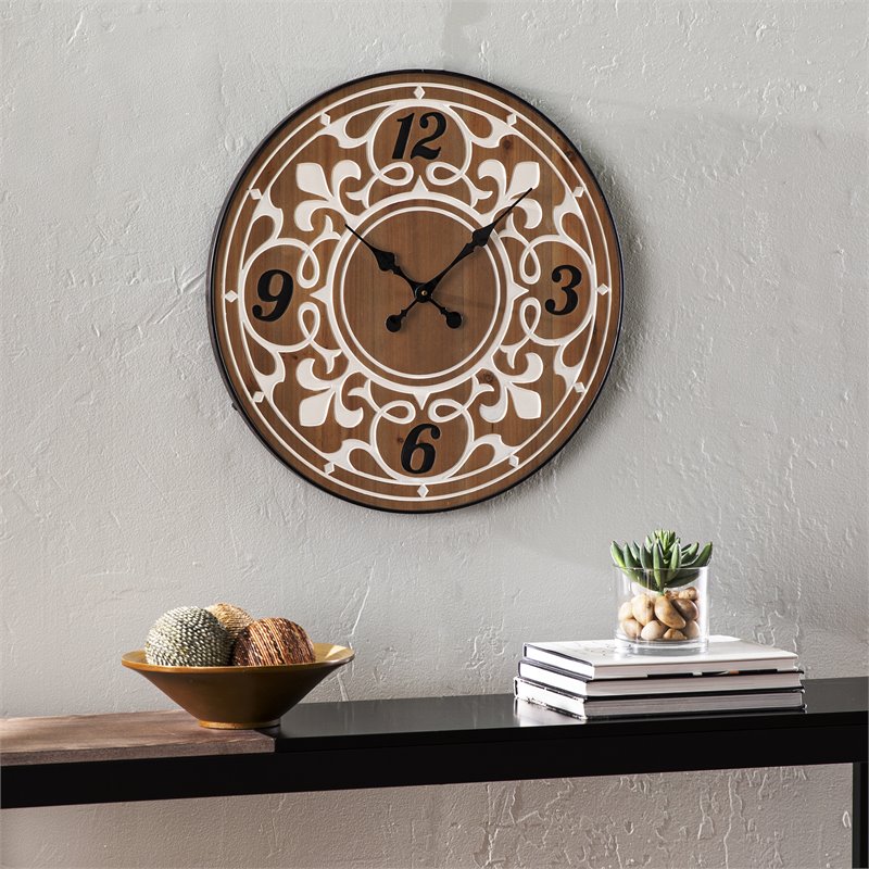 SEI Furniture Aprille Round Wall Clock in Natural/White/Black