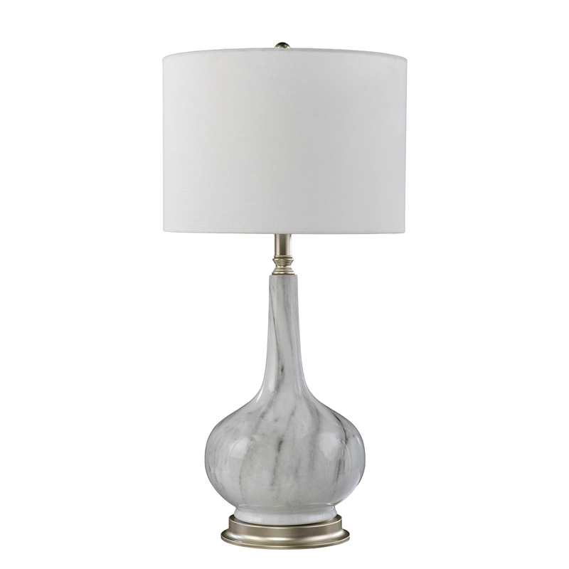 SEI Furniture Nyledon Table Lamp with Drum Shade in White/Gray/Silver