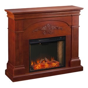 SEI Furniture Sicilian Smart Engineered Wood Electric Fireplace in Mahogany