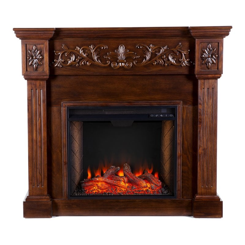 SEI Furniture Calvert Smart Electric Fireplace in Rich Espresso