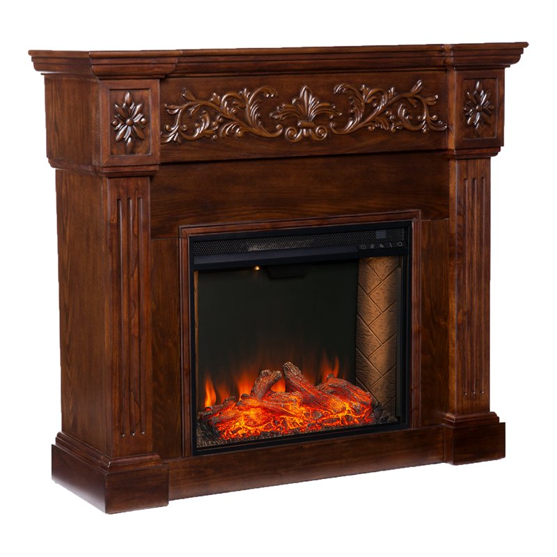 SEI Furniture Calvert Smart Electric Fireplace in Rich Espresso