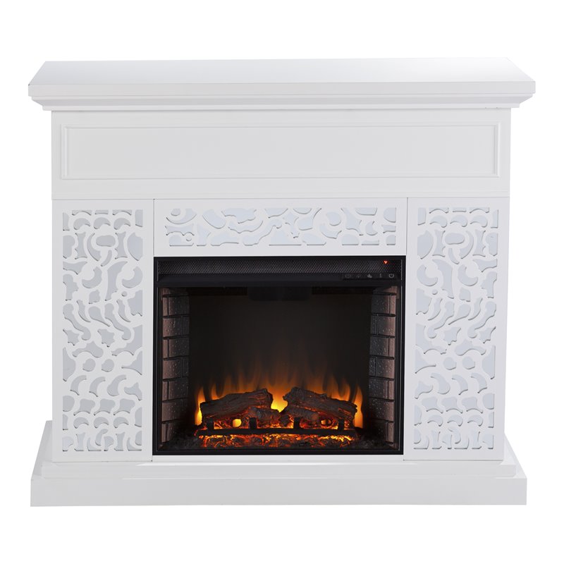 SEI Furniture Wansford Contemporary Electric Fireplace in White with Mirror