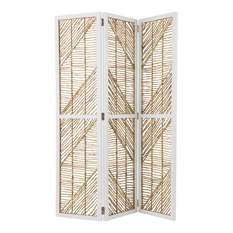 SEI Furniture Quilino Woven Room Divider Screen in White/Natural