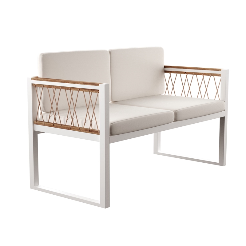 SEI Furniture Wallmond Cushioned Outdoor Loveseat Settee in Natural/White
