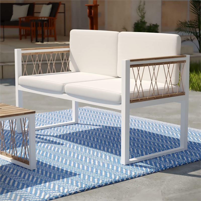 SEI Furniture Wallmond Cushioned Outdoor Loveseat Settee in Natural/White