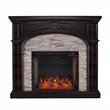 SEI Furniture Tanaya Faux Stone/Engineered Wood Smart Fireplace in Ebony Black