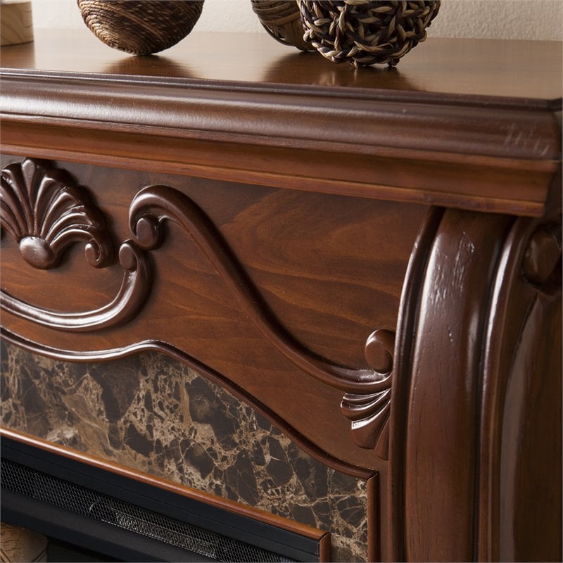 SEI Furniture Cardona Engineered Wood/Faux Marble Smart Fireplace in Walnut