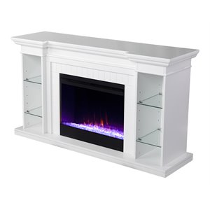 SEI Furniture Henstinger Wood Color Changing Fireplace with Bookcase in White
