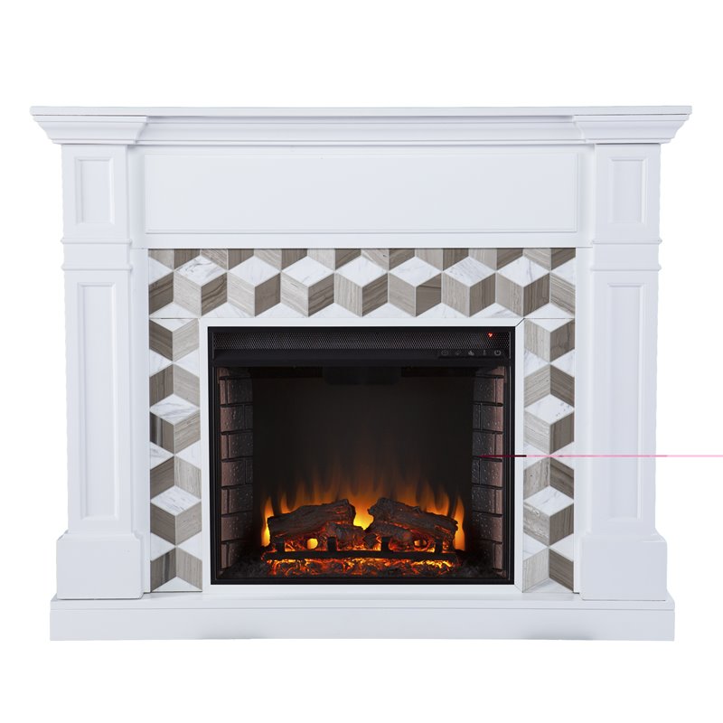SEI Furniture Darvingmore Marble/Engineered Wood Electric Fireplace in White