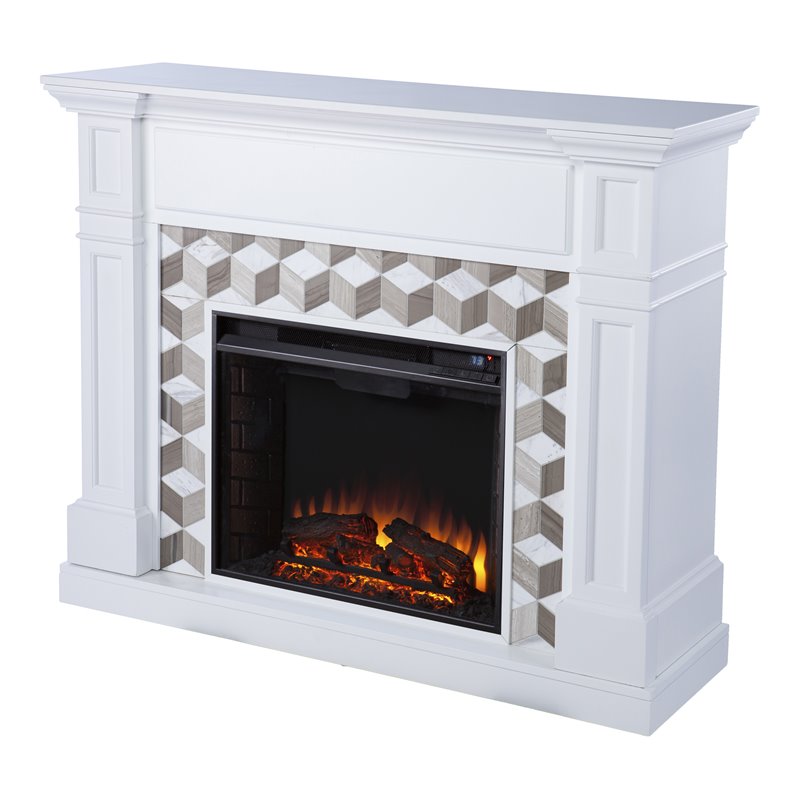 SEI Furniture Darvingmore Marble/Engineered Wood Electric Fireplace in White