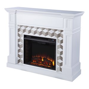 SEI Furniture Darvingmore Marble/Engineered Wood Electric Fireplace in White