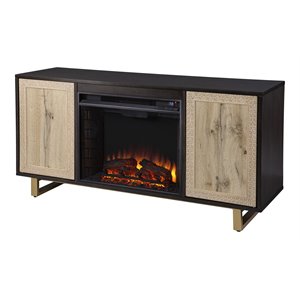 SEI Furniture Wilconia Wood TV Stand with Electric Media Fireplace in Brown/Gold