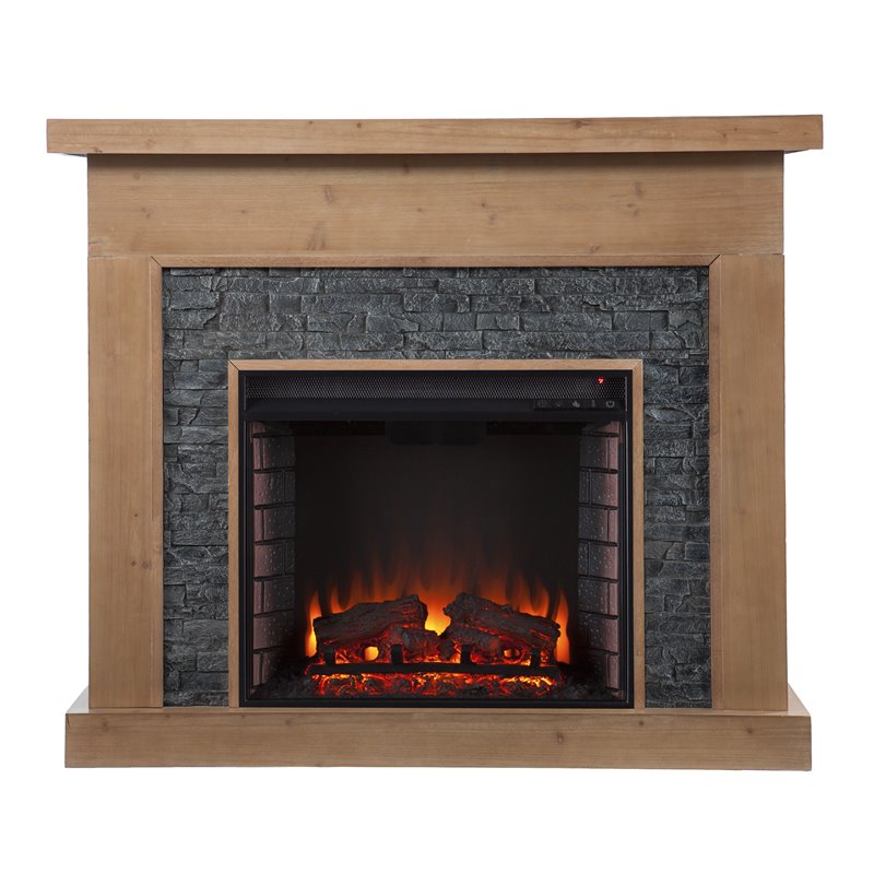 SEI Furniture Standlon Faux Stone/Engineered Wood Electric Fireplace in Natural