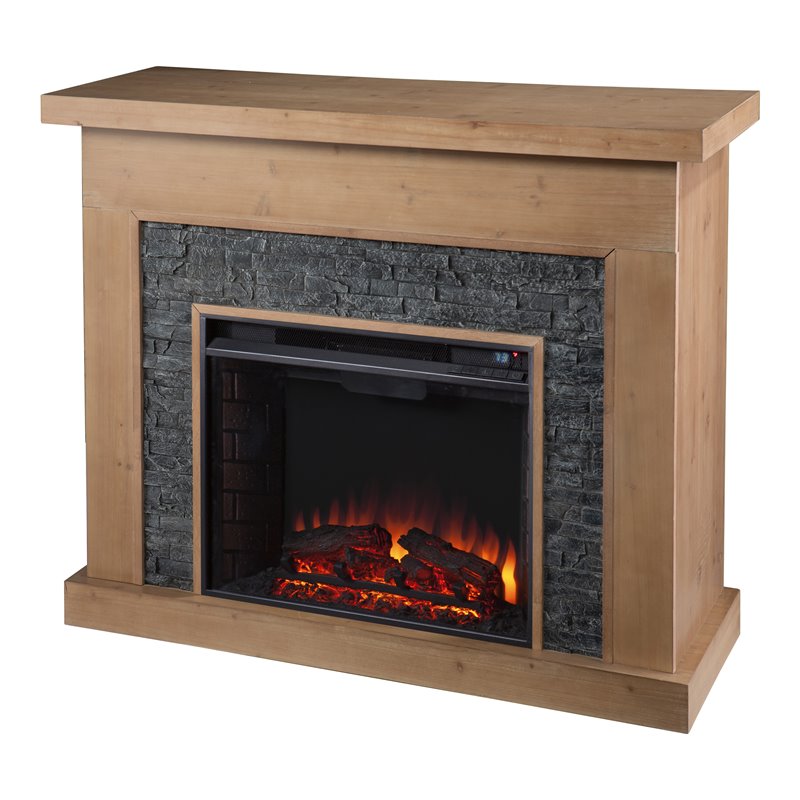 SEI Furniture Standlon Faux Stone/Engineered Wood Electric Fireplace in Natural