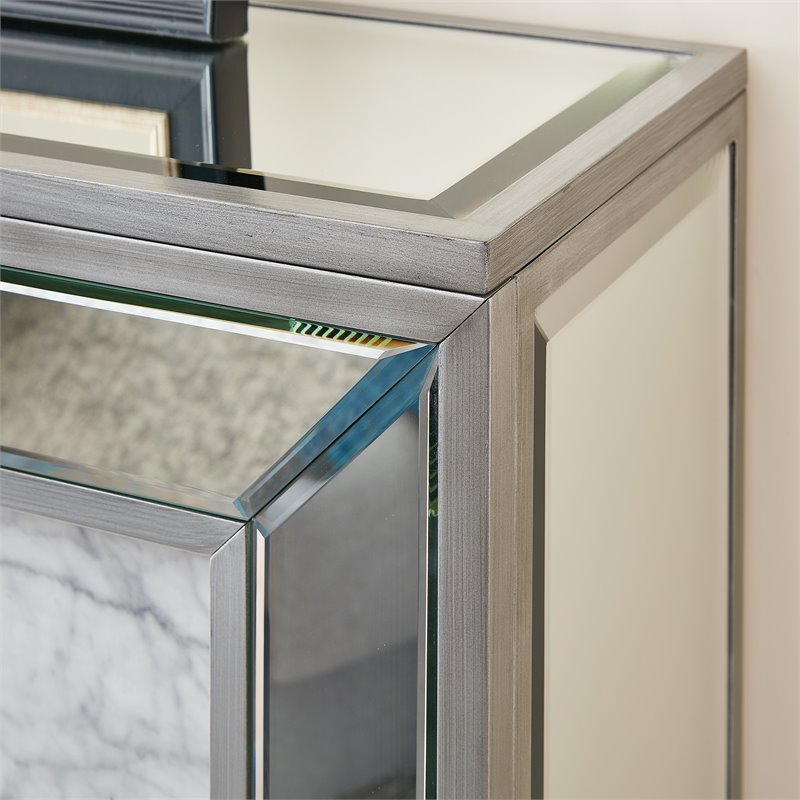 SEI Furniture Trandling Mirrored Touch Screen Wood Electric Fireplace in Silver