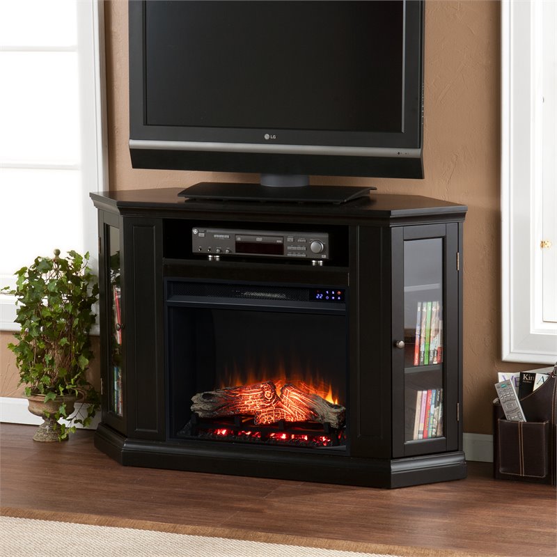 SEI Furniture Claremont Touch Screen Wood Electric Corner Fireplace in Black