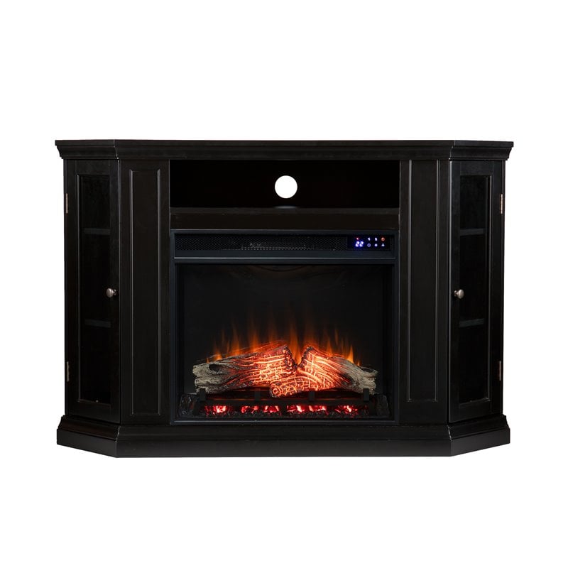 SEI Furniture Claremont Touch Screen Wood Electric Corner Fireplace in Black
