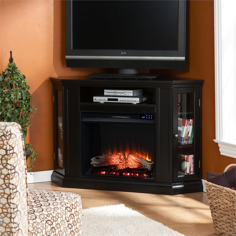 SEI Furniture Claremont Touch Screen Wood Electric Corner Fireplace in Black