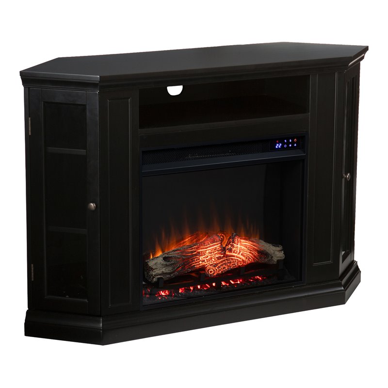 SEI Furniture Claremont Touch Screen Wood Electric Corner Fireplace in Black
