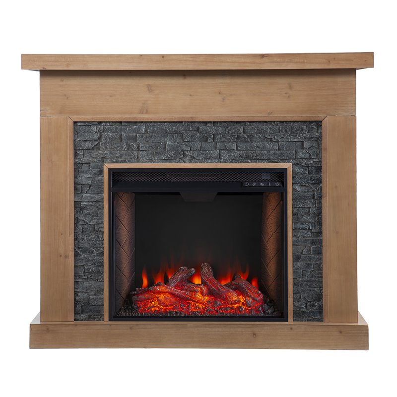 SEI Furniture Standlon Faux Stone/Engineered Wood Smart Fireplace in Natural