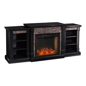 SEI Furniture Gallatin Engineered Wood Smart Fireplace with Bookcases in Black