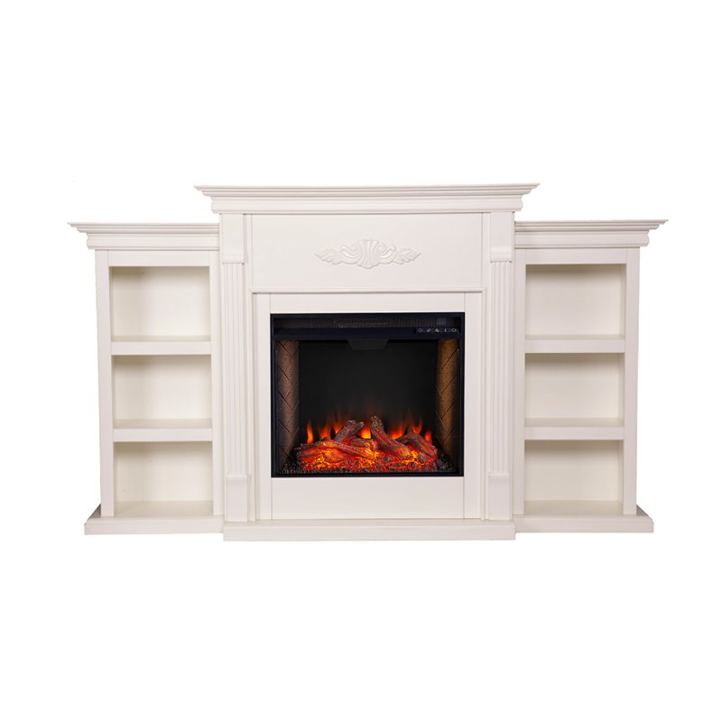 SEI Furniture Tennyson Engineered Wood Smart Bookcase Fireplace in Ivory