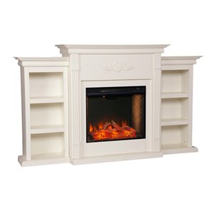 SEI Furniture Tennyson Engineered Wood Smart Bookcase Fireplace in Ivory