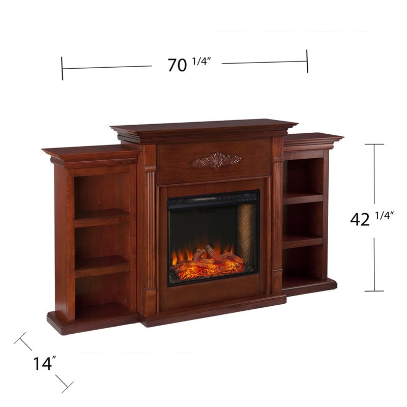 SEI Furniture Tennyson Smart Bookcase Fireplace in Mahogany