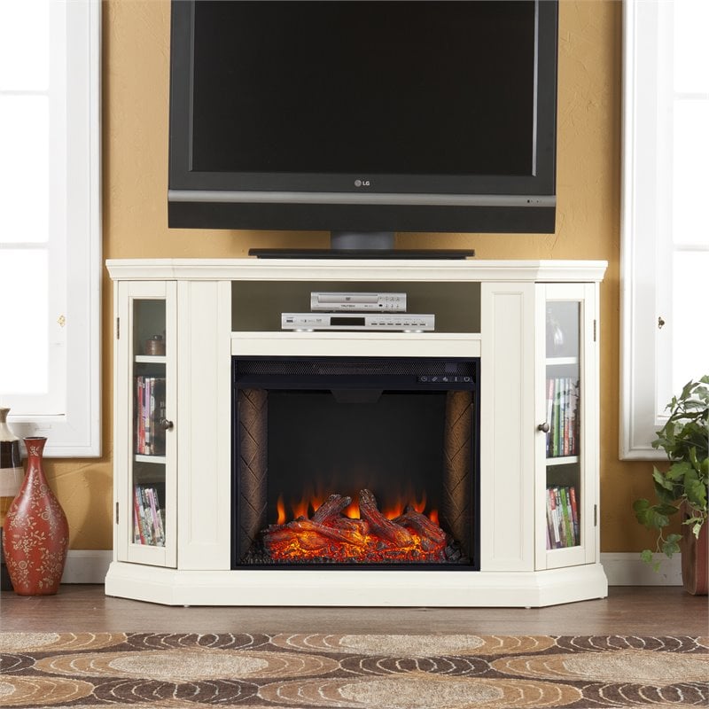 SEI Furniture Claremont Storage Engineered Wood Smart Corner Fireplace in Ivory