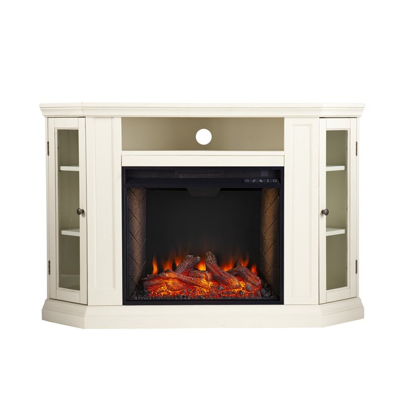 SEI Furniture Claremont Storage Engineered Wood Smart Corner Fireplace in Ivory