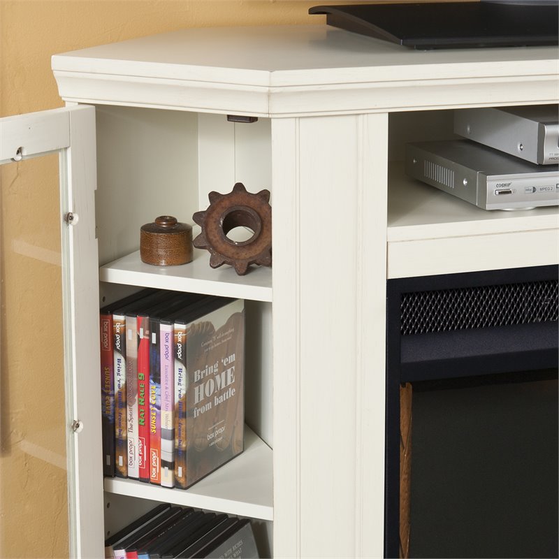 SEI Furniture Claremont Storage Engineered Wood Smart Corner Fireplace in Ivory