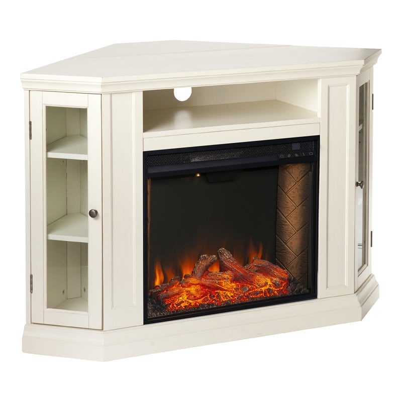 SEI Furniture Claremont Storage Engineered Wood Smart Corner Fireplace in Ivory