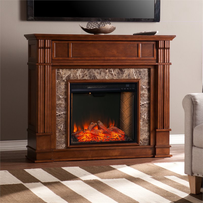 SEI Furniture Highgate Engineered Wood Electric Smart Media Fireplace in Maple