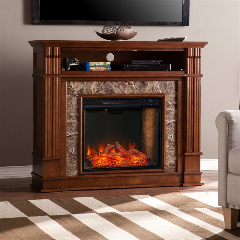 SEI Furniture Highgate Engineered Wood Electric Smart Media Fireplace in Maple