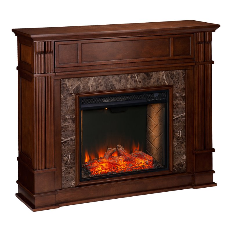 SEI Furniture Highgate Engineered Wood Electric Smart Media Fireplace in Maple