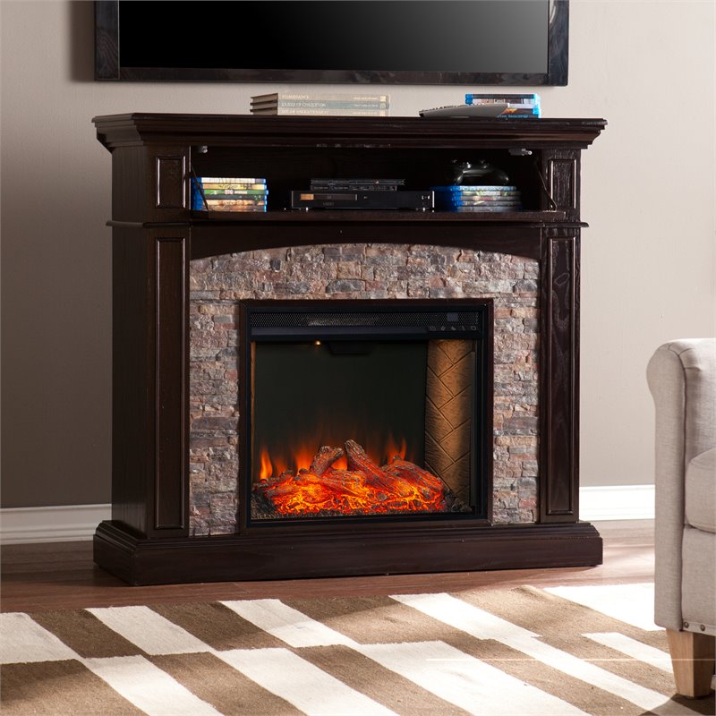 SEI Furniture Grantham Wood Convertible Smart Fireplace in Ebony/Black