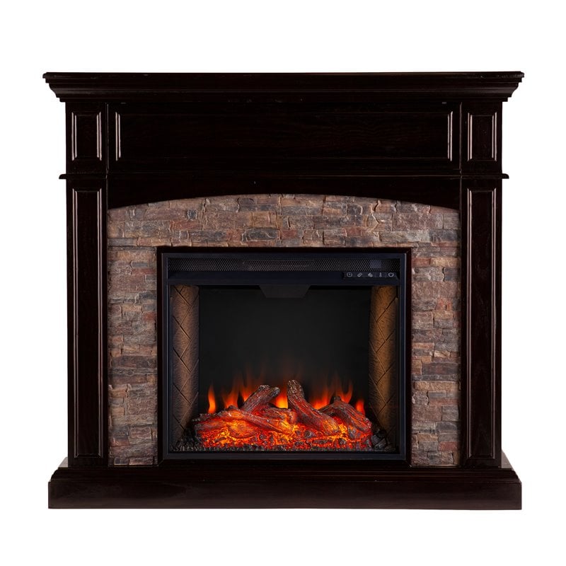 SEI Furniture Grantham Wood Convertible Smart Fireplace in Ebony/Black
