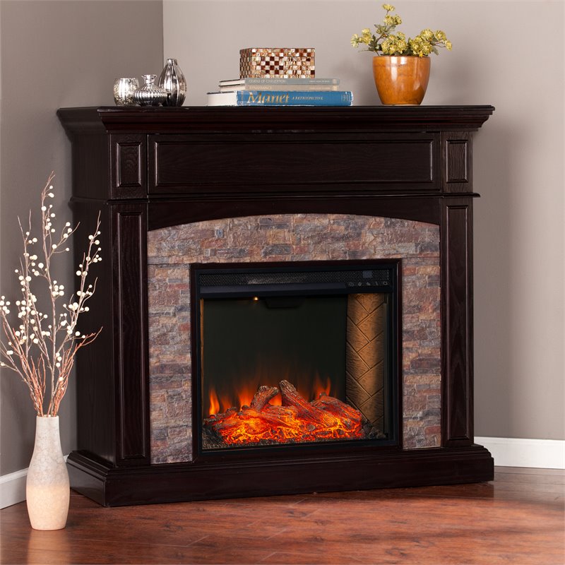 SEI Furniture Grantham Wood Convertible Smart Fireplace in Ebony/Black