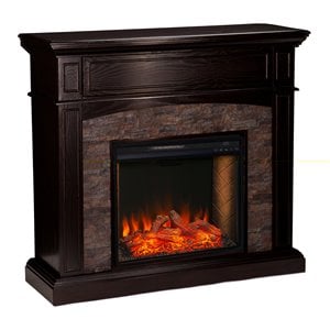 SEI Furniture Grantham Wood Convertible Smart Fireplace in Ebony/Black