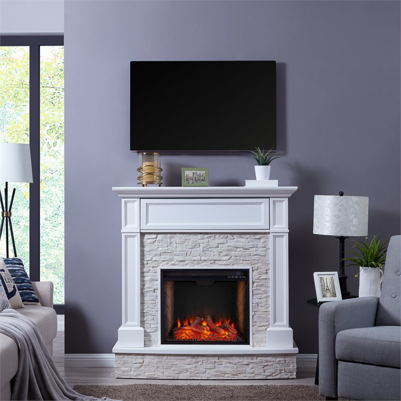 SEI Furniture Jacksdale Faux Smart Media Fireplace in White
