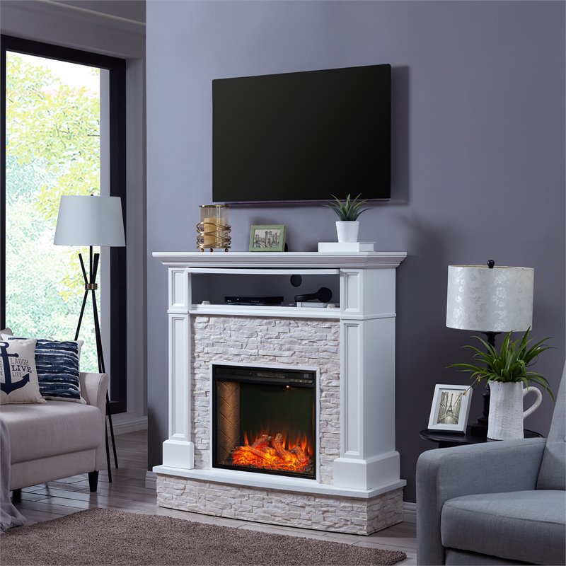 SEI Furniture Jacksdale Faux Smart Media Fireplace in White