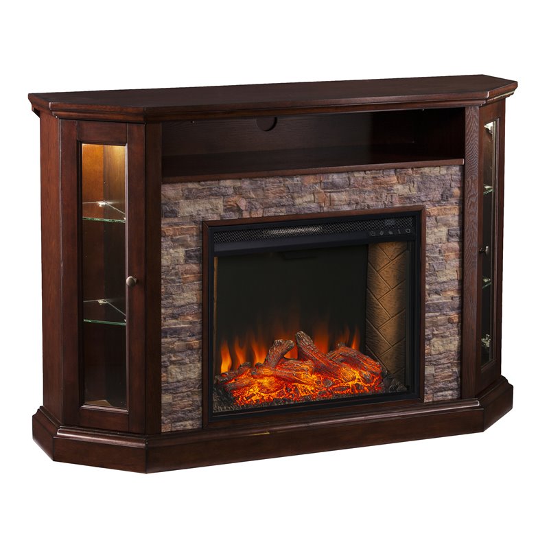 SEI Furniture Redden Storage Wood Corner Convertible Smart Fireplace in Espresso